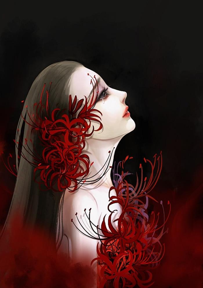 凄美图片别样凄美的彼岸花主题人物插画