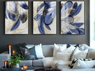 羽毛的寓意和象征（轻奢羽毛金色叶子三联画）