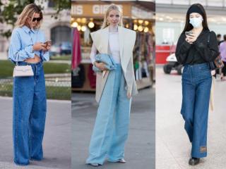 阔腿牛仔裤上衣搭配图（百搭御寒牛仔阔腿裤）