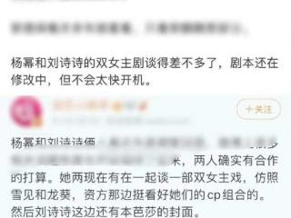杨幂刘诗诗电视剧，网传杨幂和刘诗诗将合作双女主电视剧
