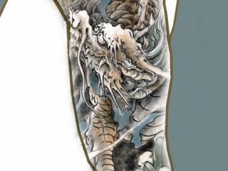 花臂龙纹身，以纹身的方式呈现传统神兽麒麟--花臂麒麟纹身设计